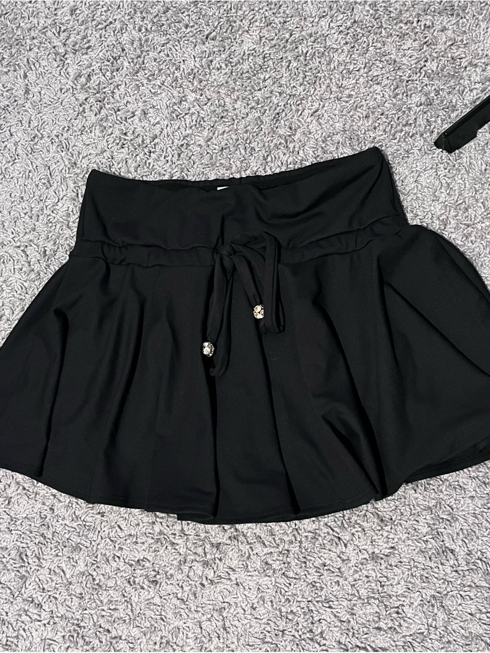 Black Flowy Drawstring Mini Skirt